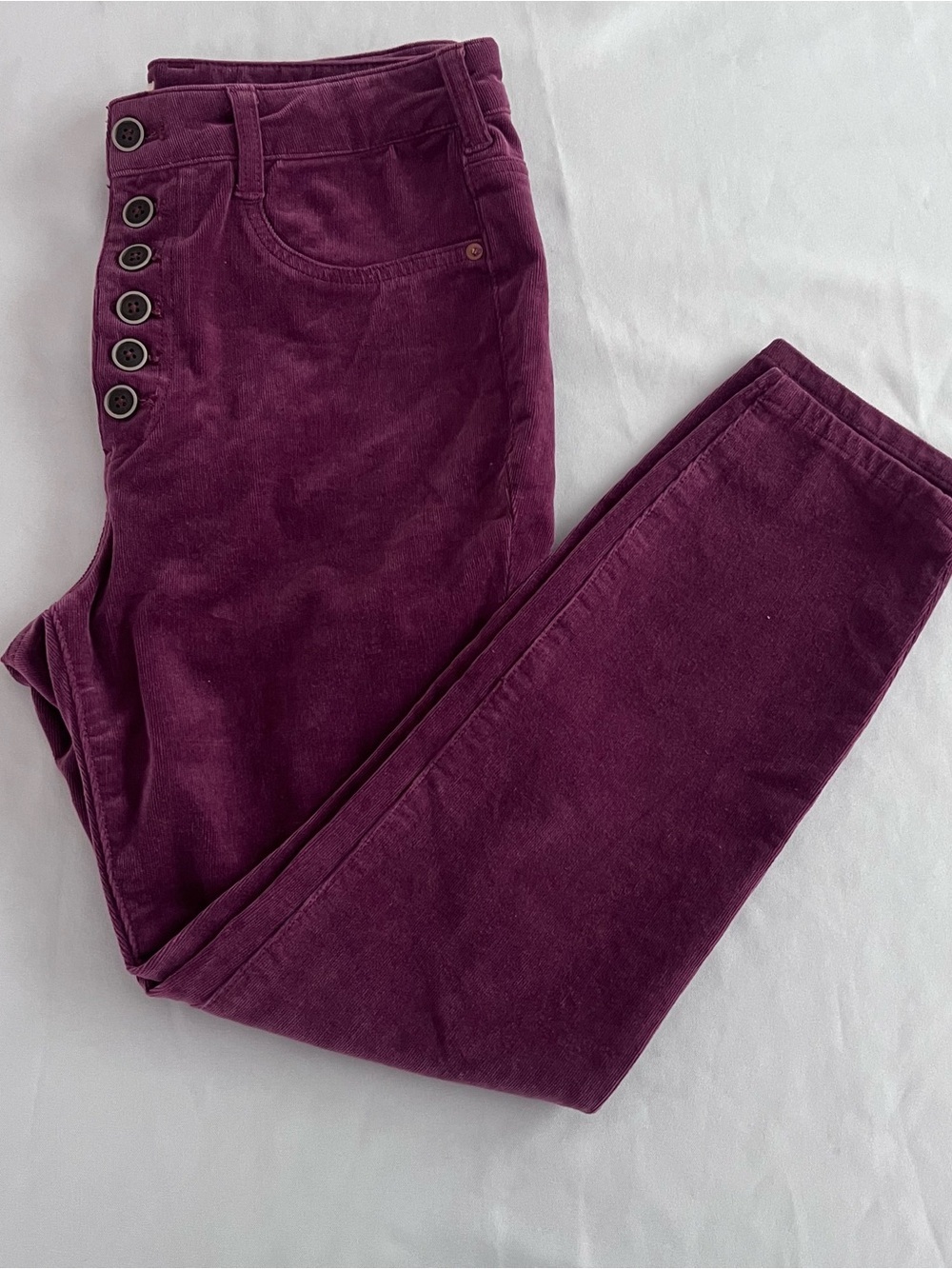 Pilcro Corduroy Button-Side Pants in Deep Plum